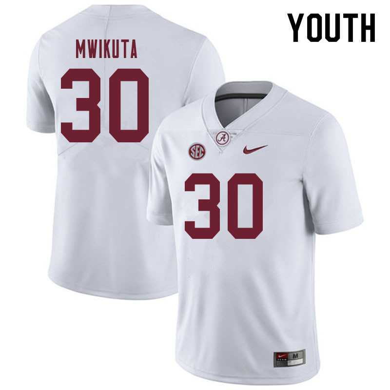 Alabama Crimson Tide Youth King Mwikuta #30 White NCAA Nike Authentic Stitched 2019 College Football Jersey GX16F55ZL